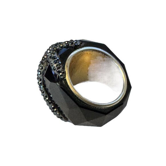 Swarovski Nirvana Lucent Crystal Silk Cocktail Ring Size 58 / 8 – Black Shine - Picture 6 of 7